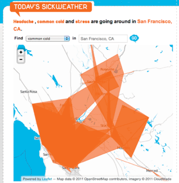 Image: Sickweather Polygon on common cold reports in the San Francisco (CA, USA) area (Photo courtesy of Sickweather).